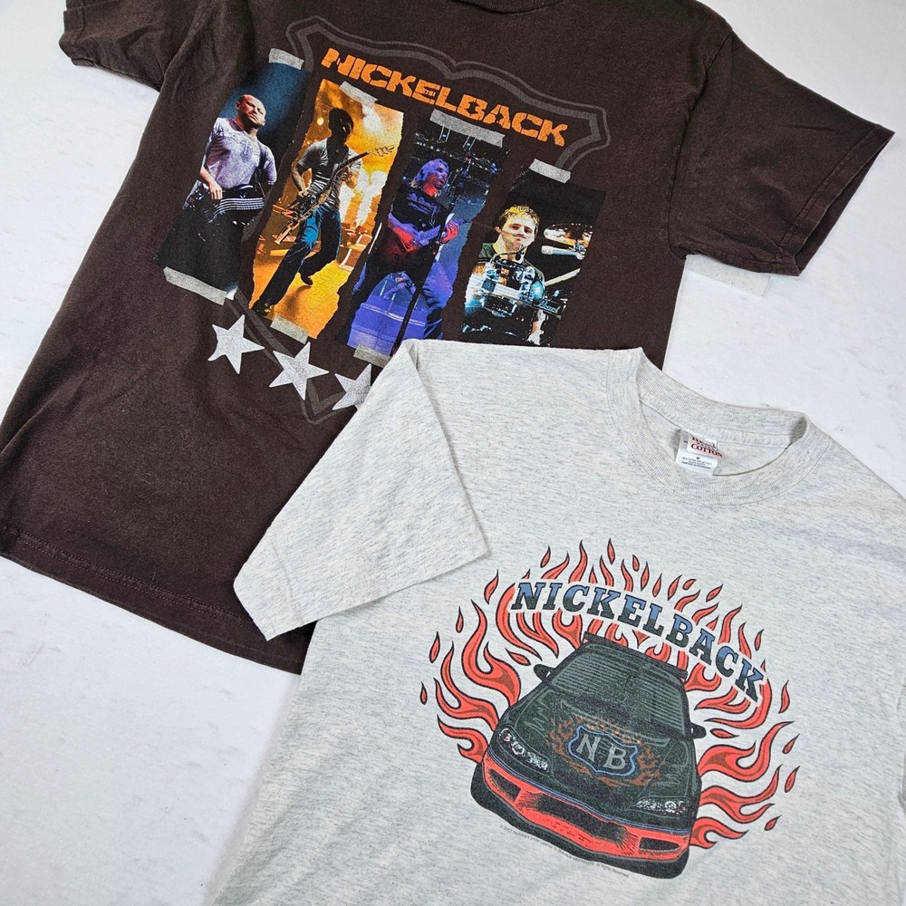 Lot of 2 Vtg Nickelback Band T-Shirts Mens Medium 2006 Tour & Gray Flame Car